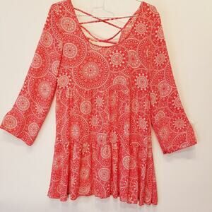 Derek Red White Oversized Summer Casual Dress Lightweight Women's Size L Juniors